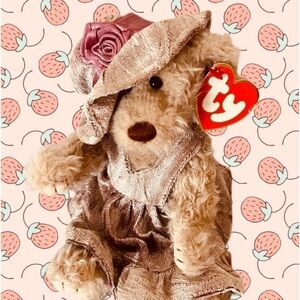 VNTG TY Darlene bear 1993 Dusty rose pink dress & bonnet  movable arms &legs